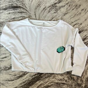 LuLaRoe White Boxy Crop Hoodie with Green Patch